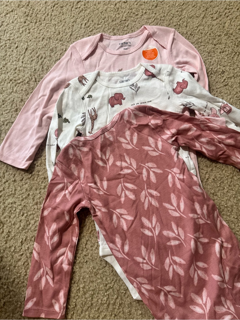 Carter's Pink, Mauve & White Long-Sleeve Baby Bodysuit 3-Pack